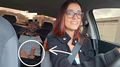 Married female and delivery driver catches passenger jerking from behind!